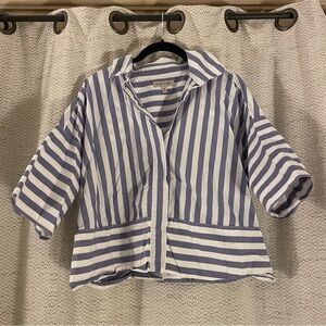Banana Republic Laurel French-Cuff Shirt - Striped Blue and White Women's Top